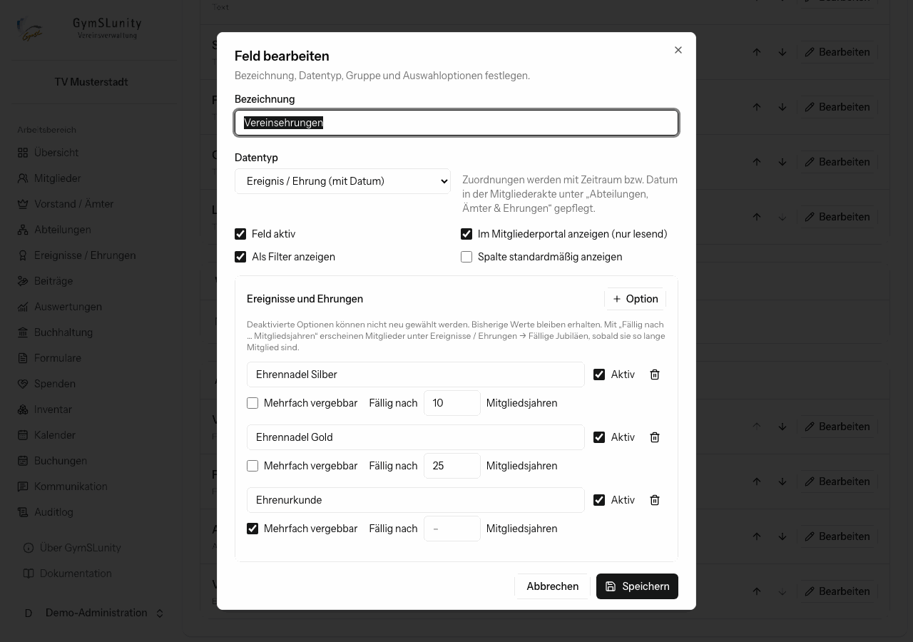 Mitgliedsfeld bearbeiten