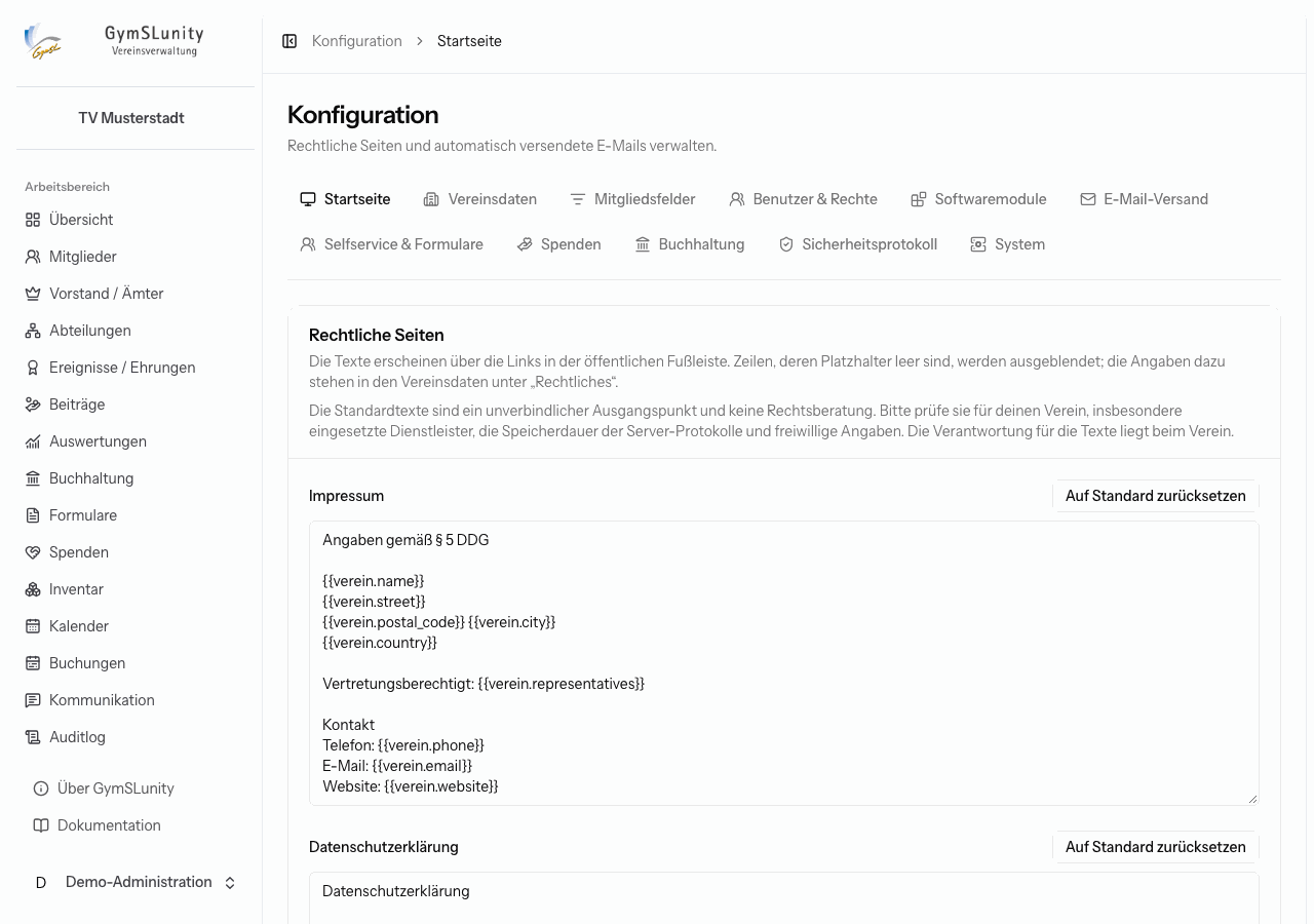 Konfiguration der Startseite