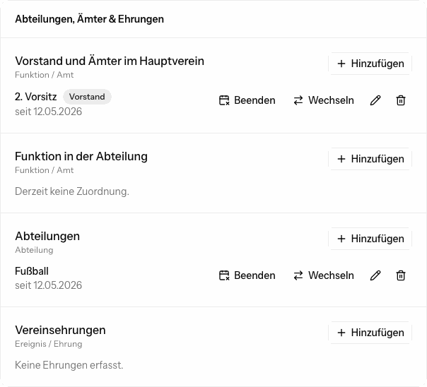 Zuordnungen in der Mitgliedsakte