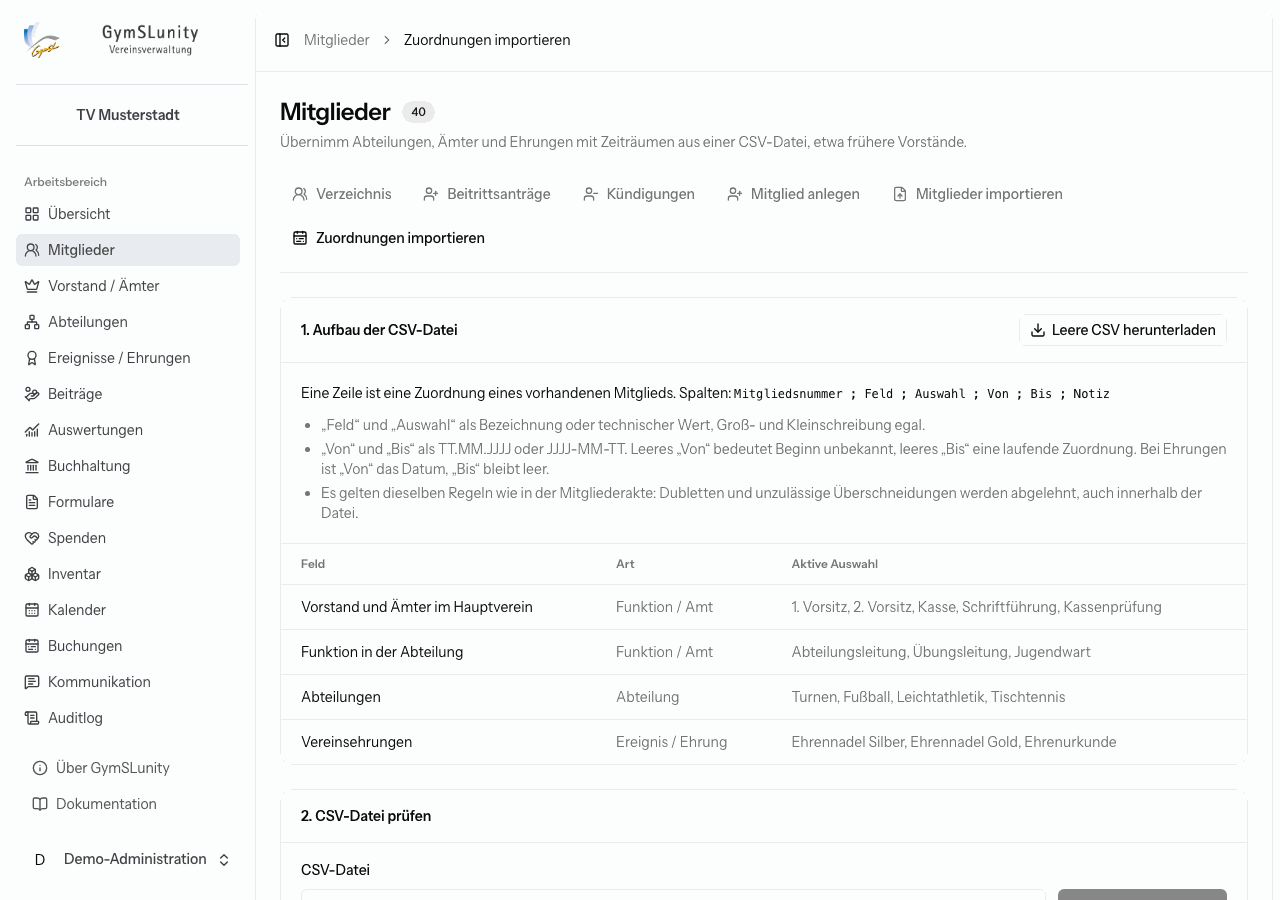 Zuordnungen importieren