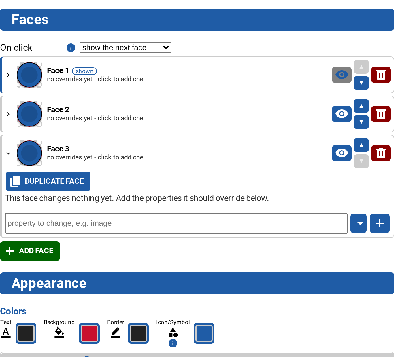The Faces editor of a basic widget