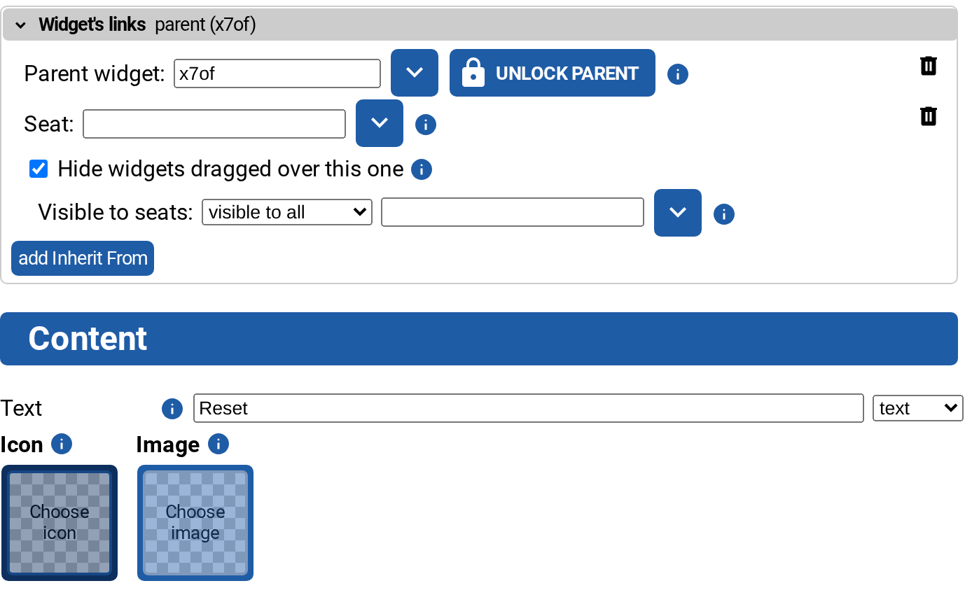 The Widget's links sub-section