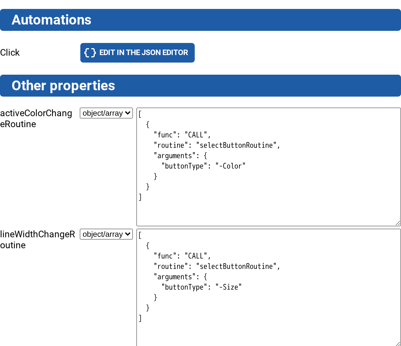 The Automations and Other properties sections