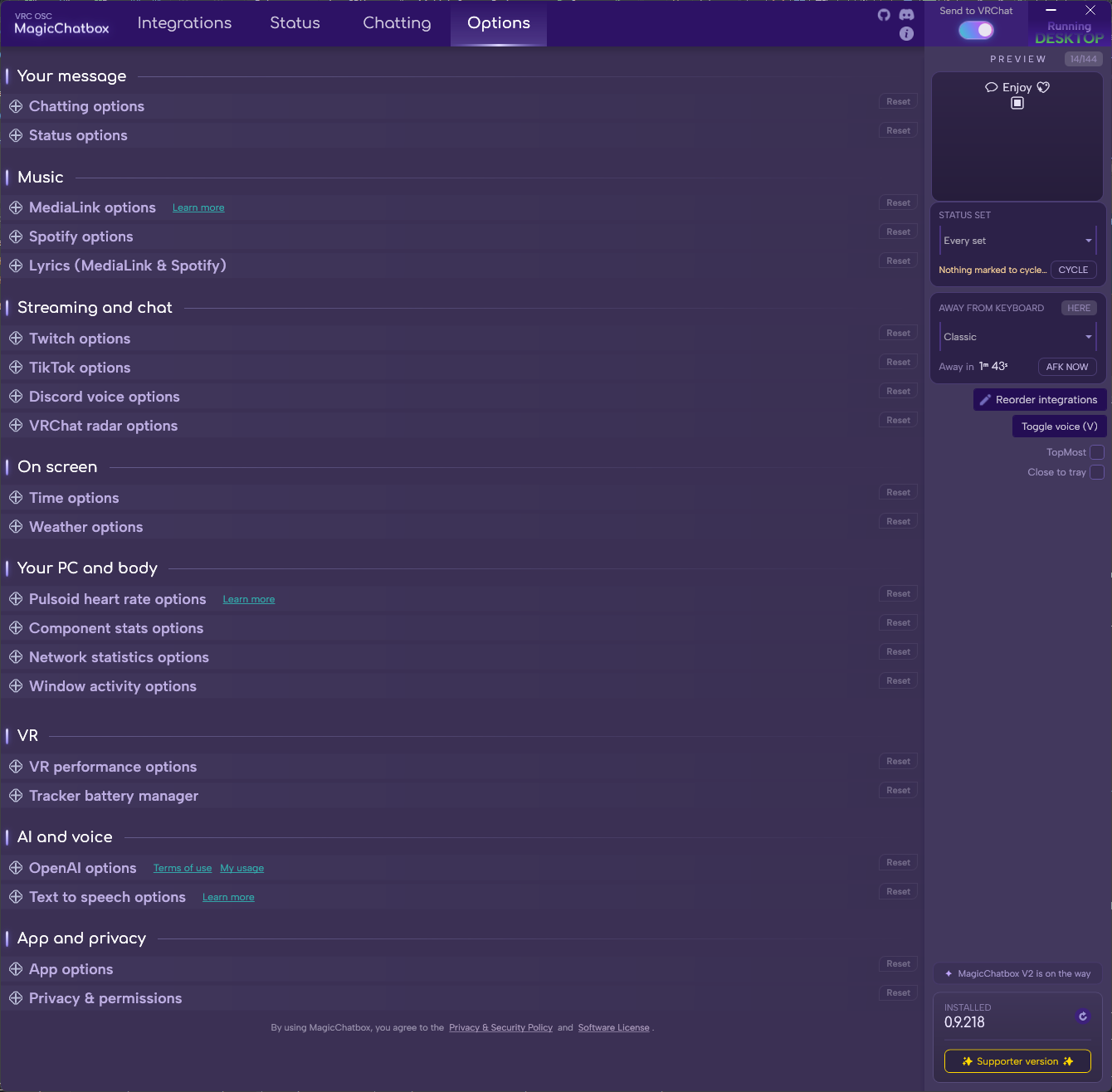 The Options tab