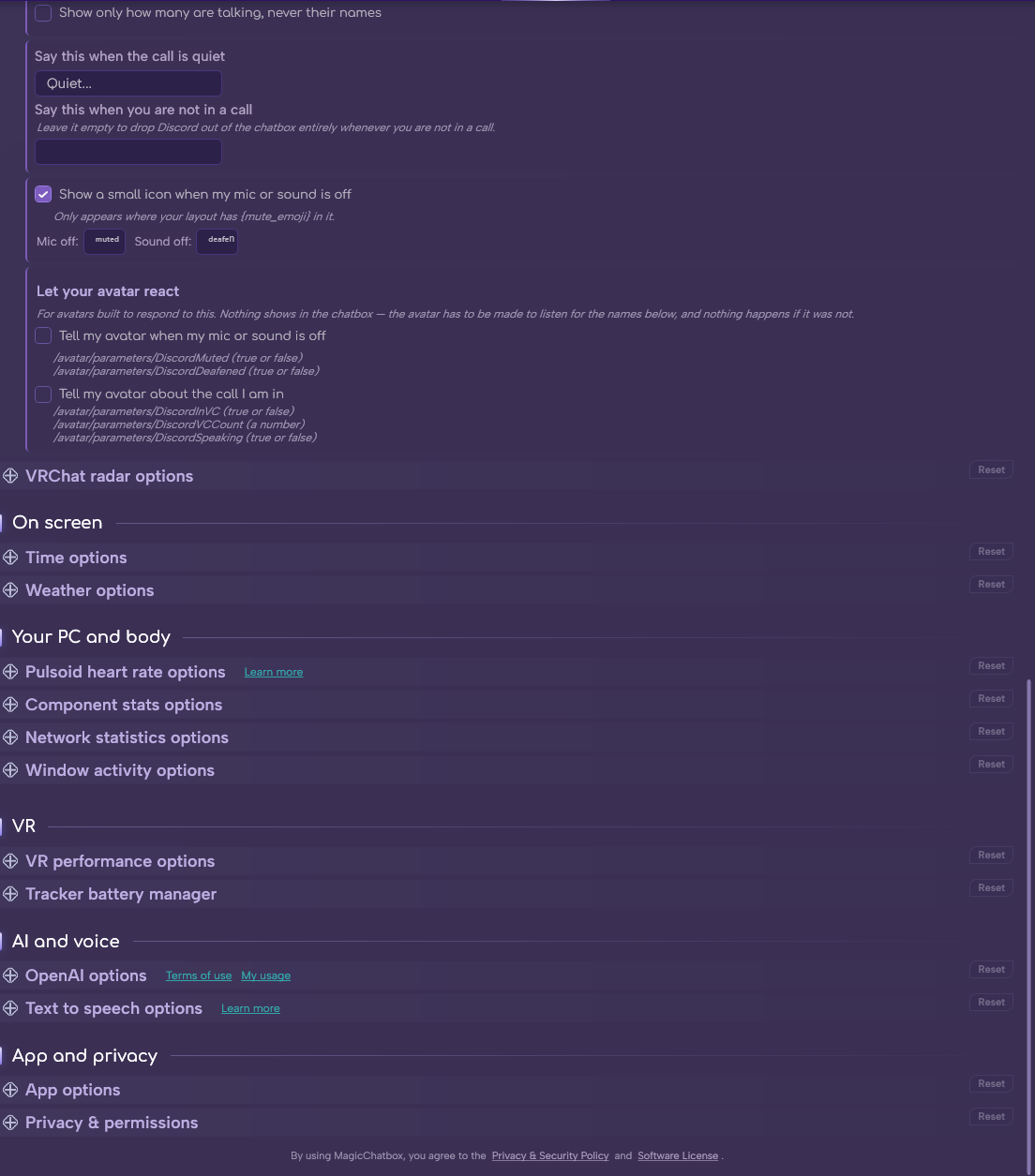 The Discord section in Options (continued)
