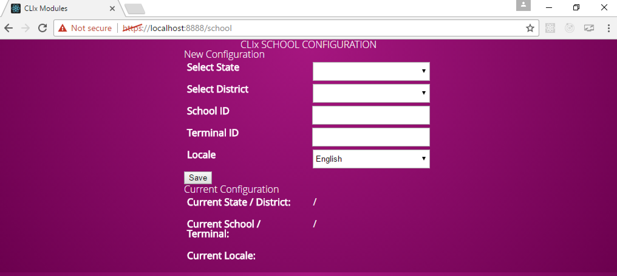 School configuration page