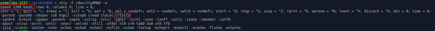 stty example with correct baud rate and enabled RTS/CTS