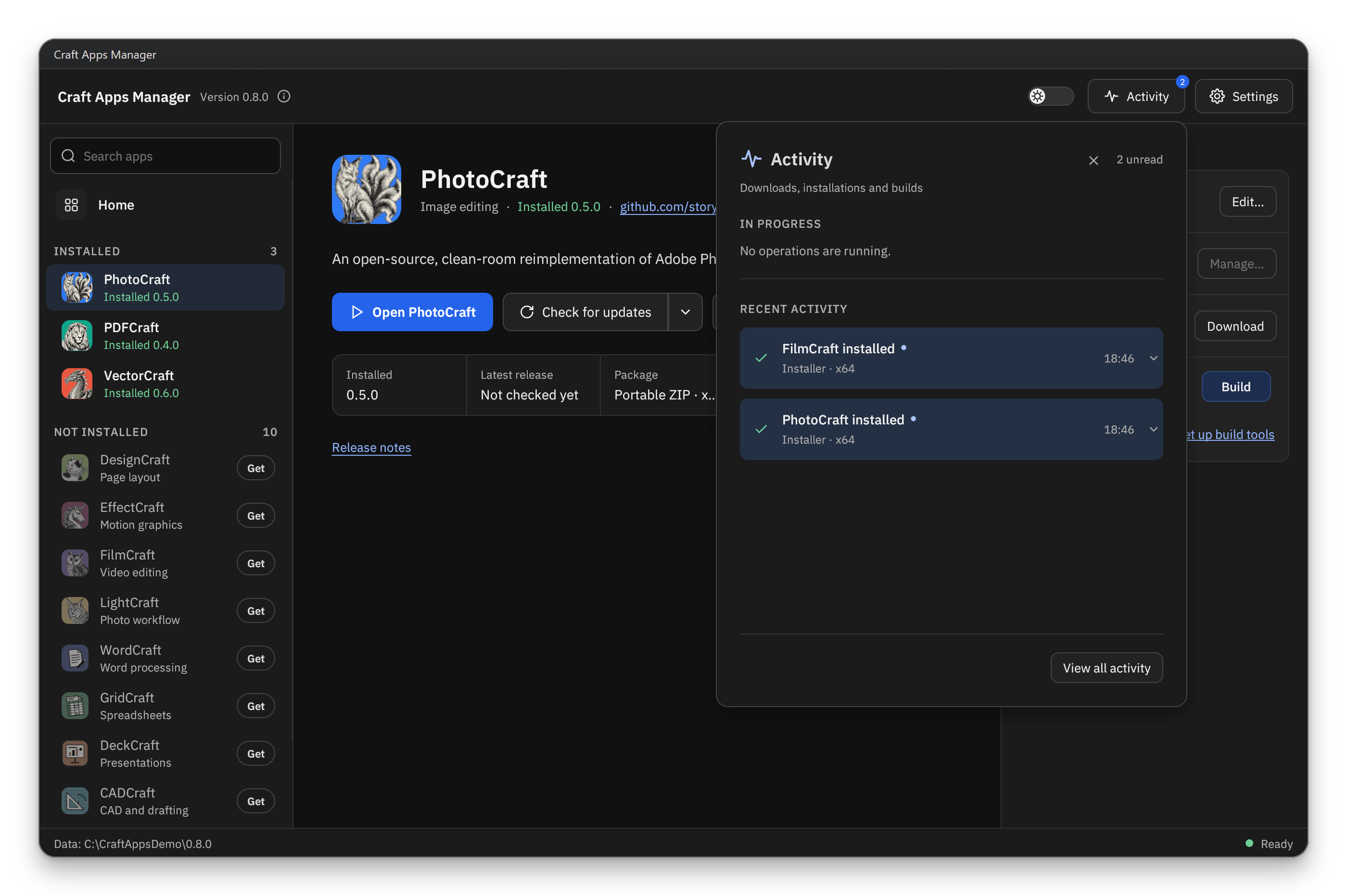 Activity panel