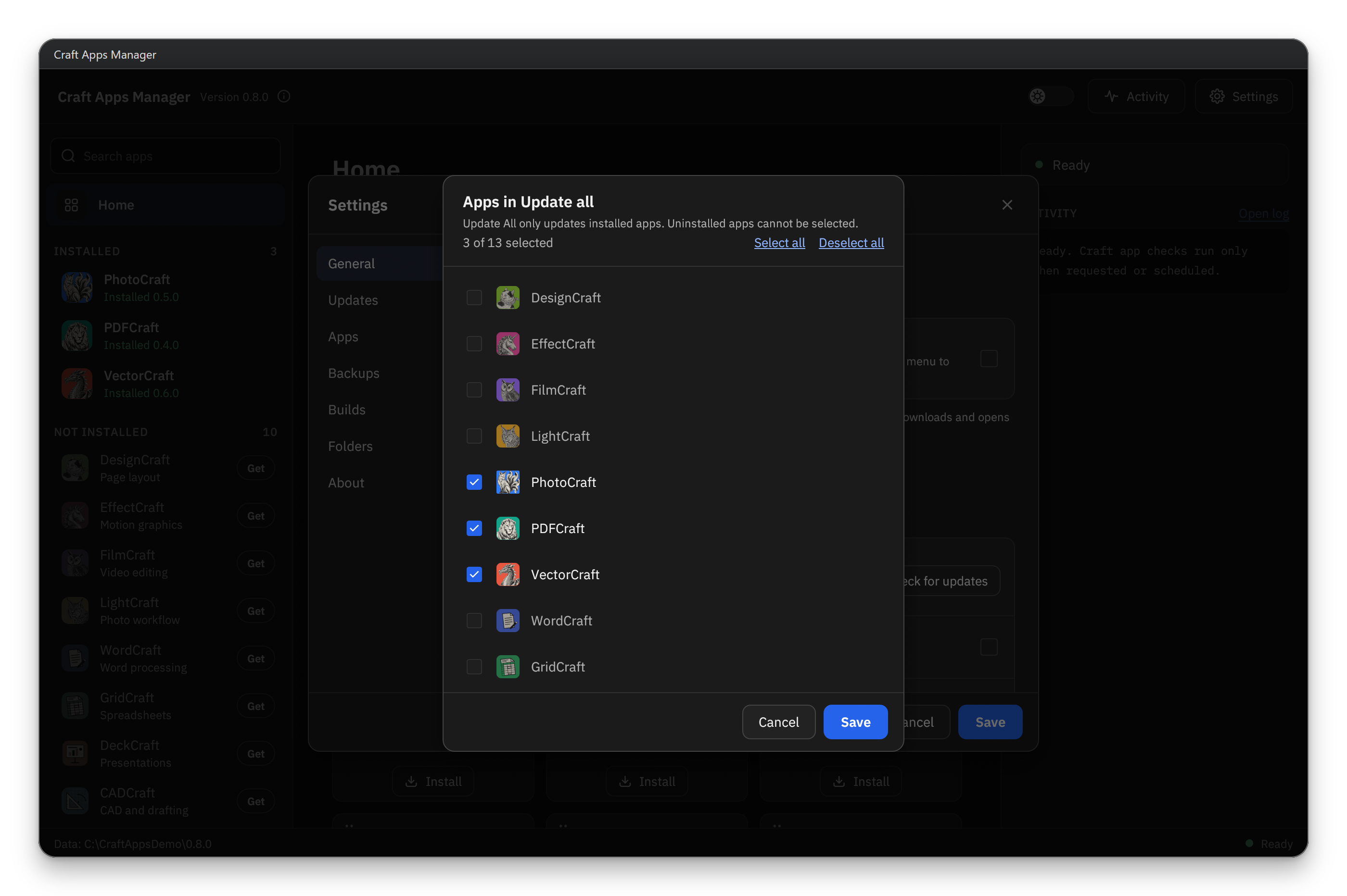 Choose apps for Update all