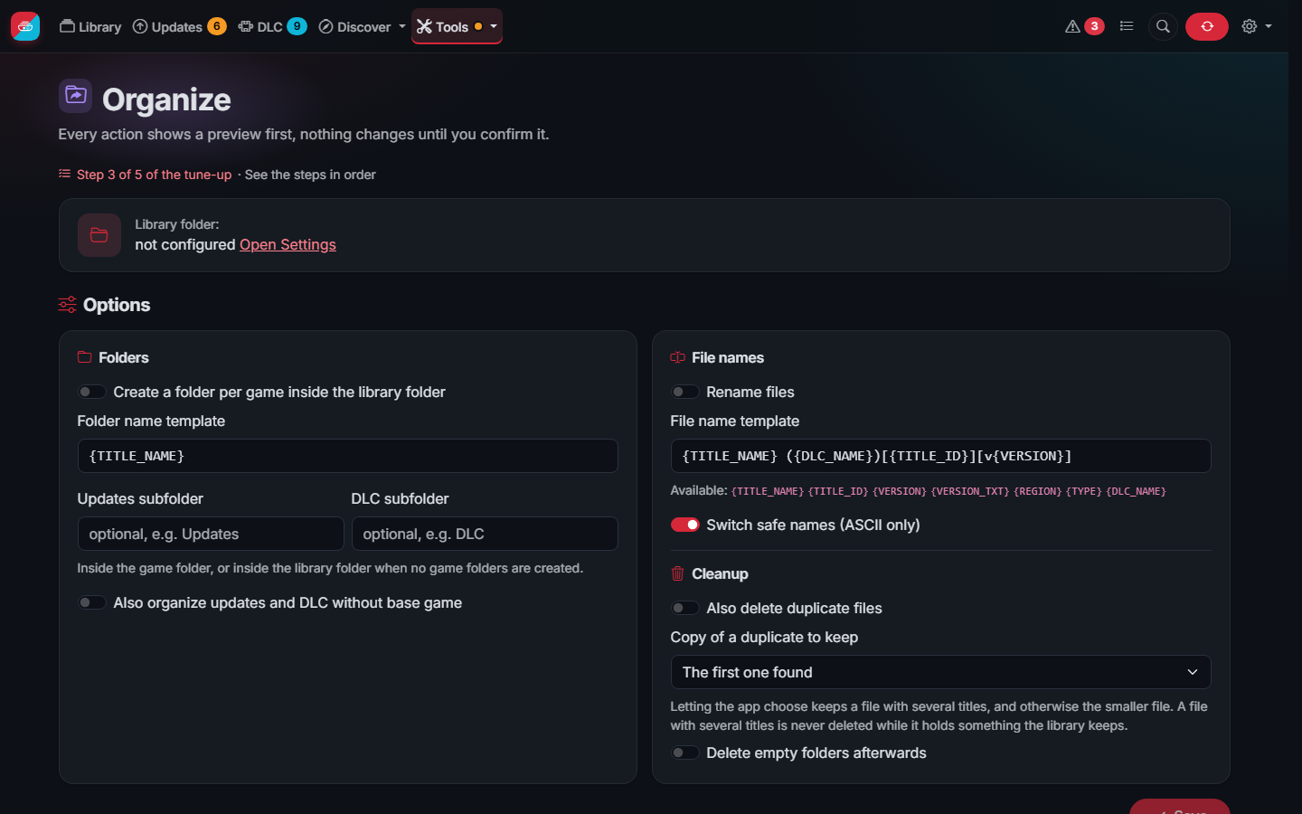 The Organize page