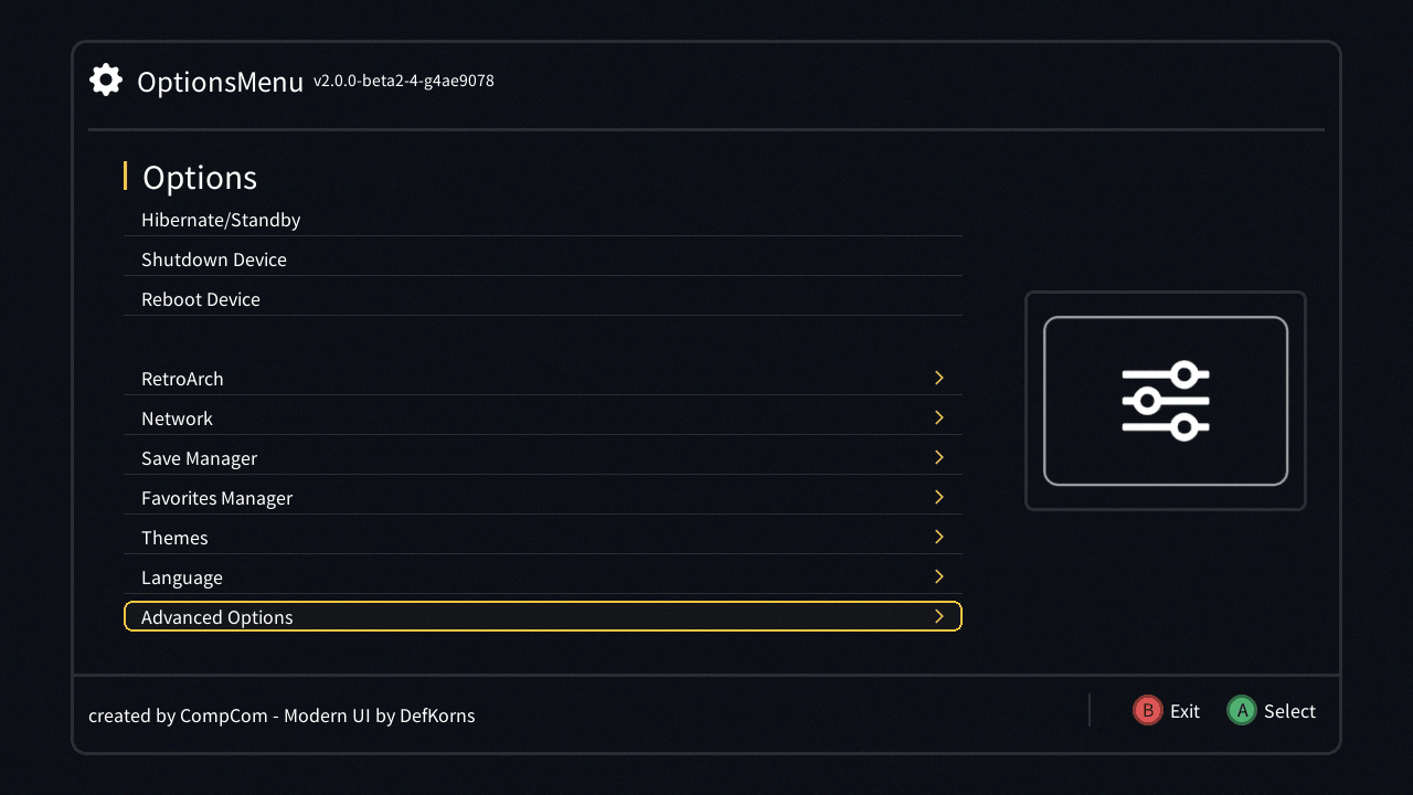 Options menu