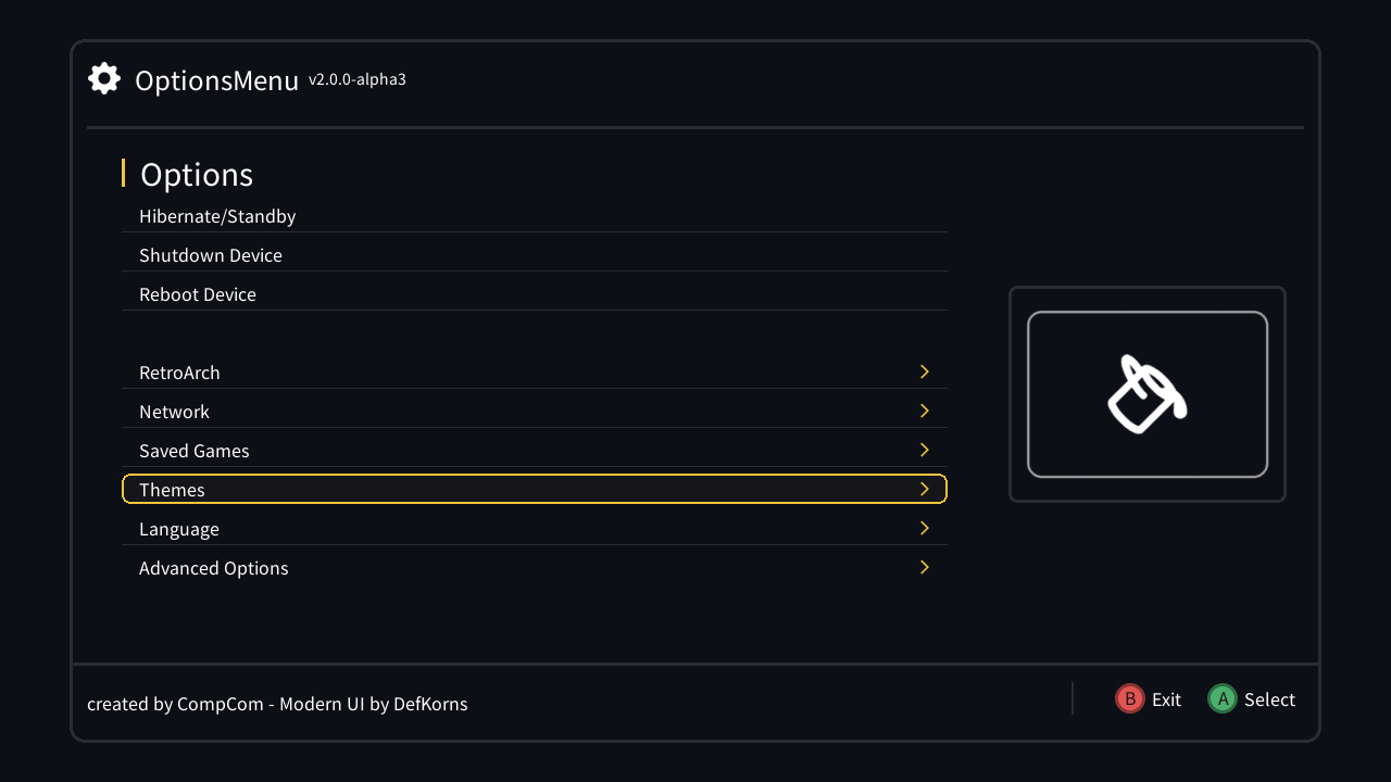 Themes in the Options Menu