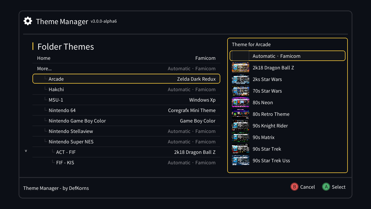 Theme list for a folder