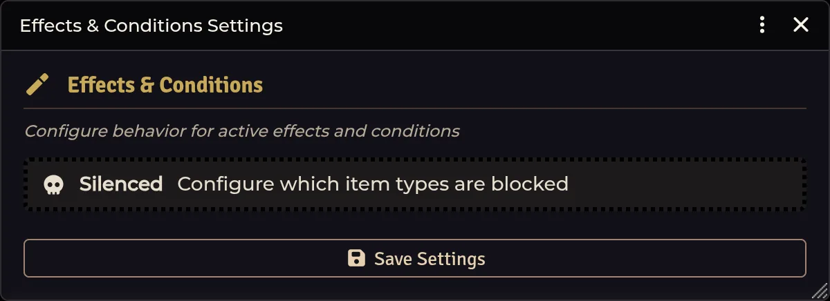 Effects & Conditions — the Silenced collapsible category