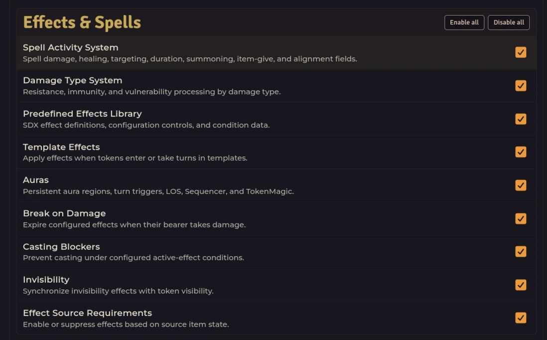 Effects & Spells — Spell Activity through Source Requirements