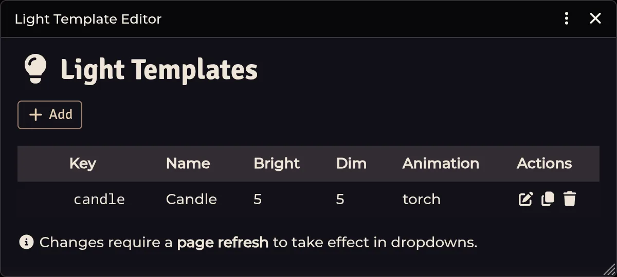 Light Templates — the candle and torch defaults