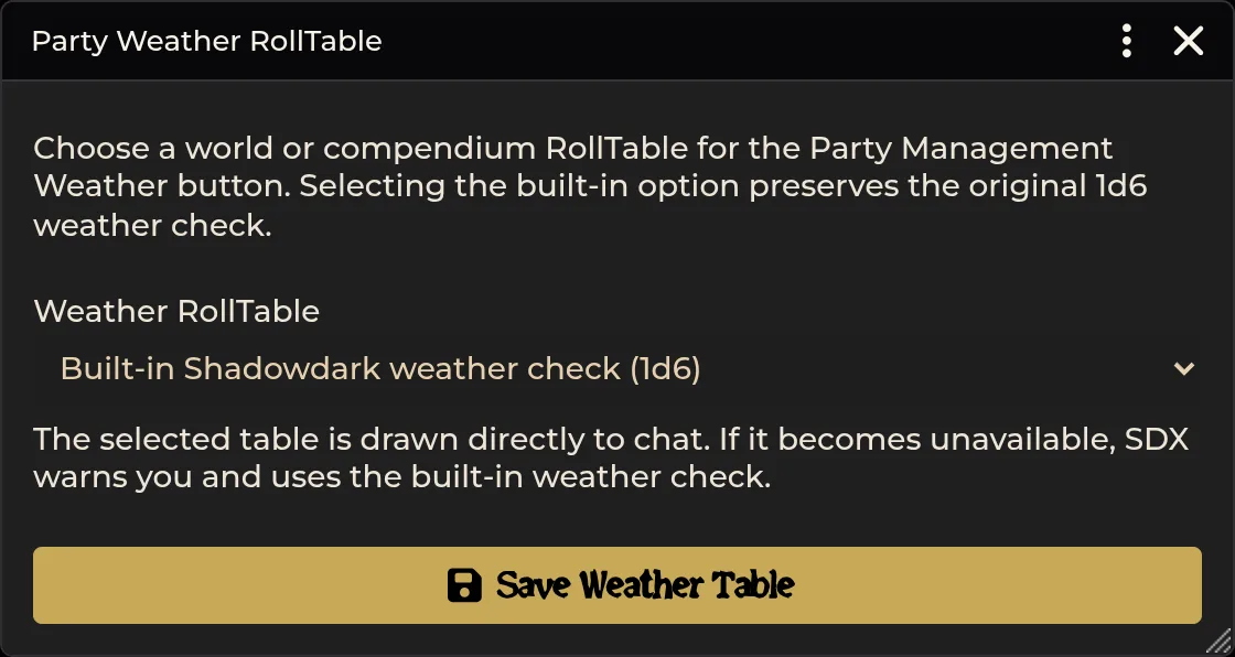 Party Weather — RollTable selection