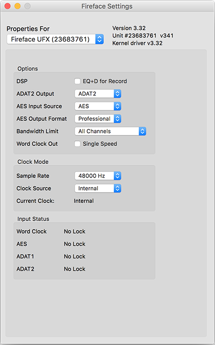 RME Fireface Settings