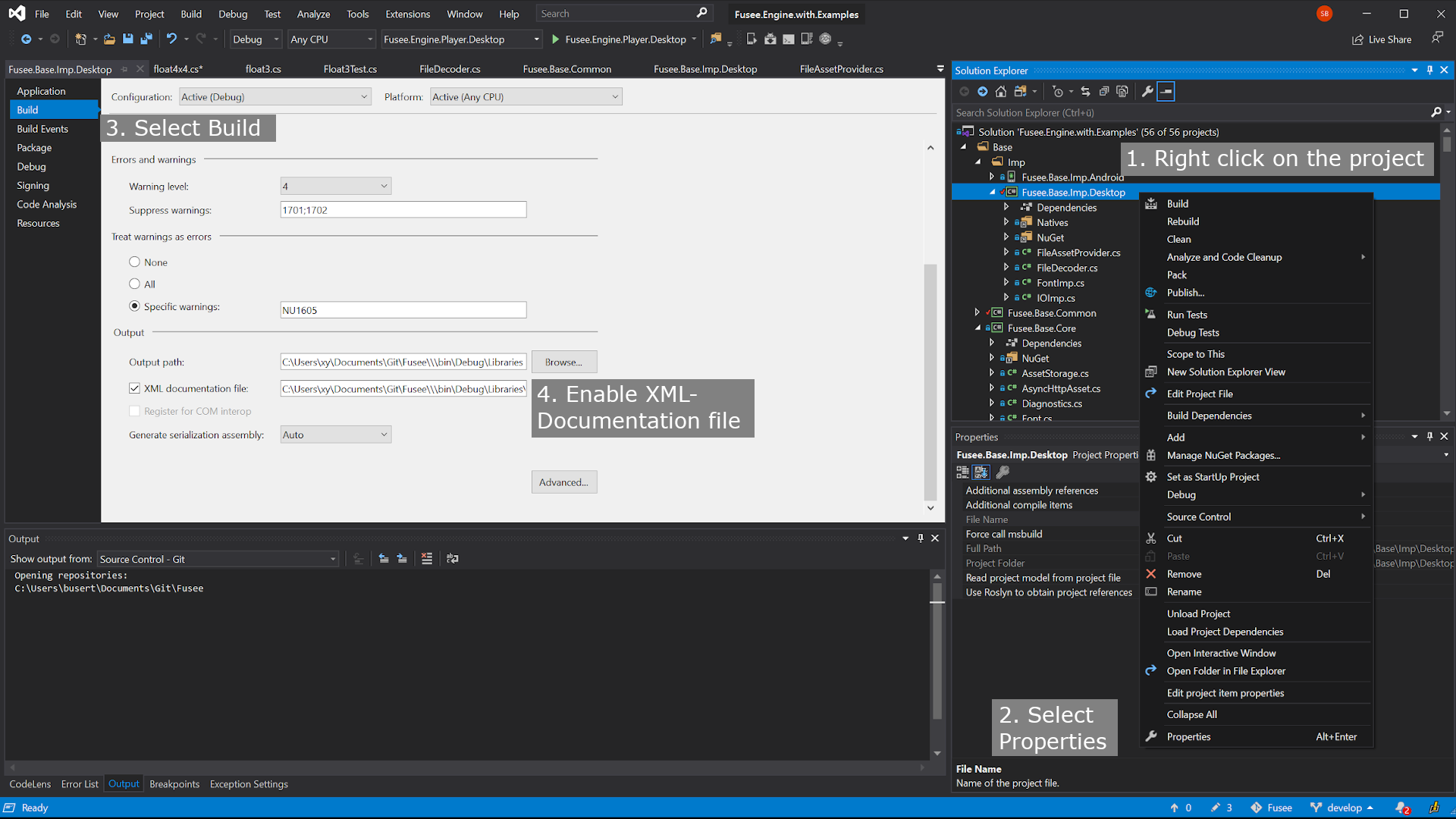 Enable XML comments in Visual Studio