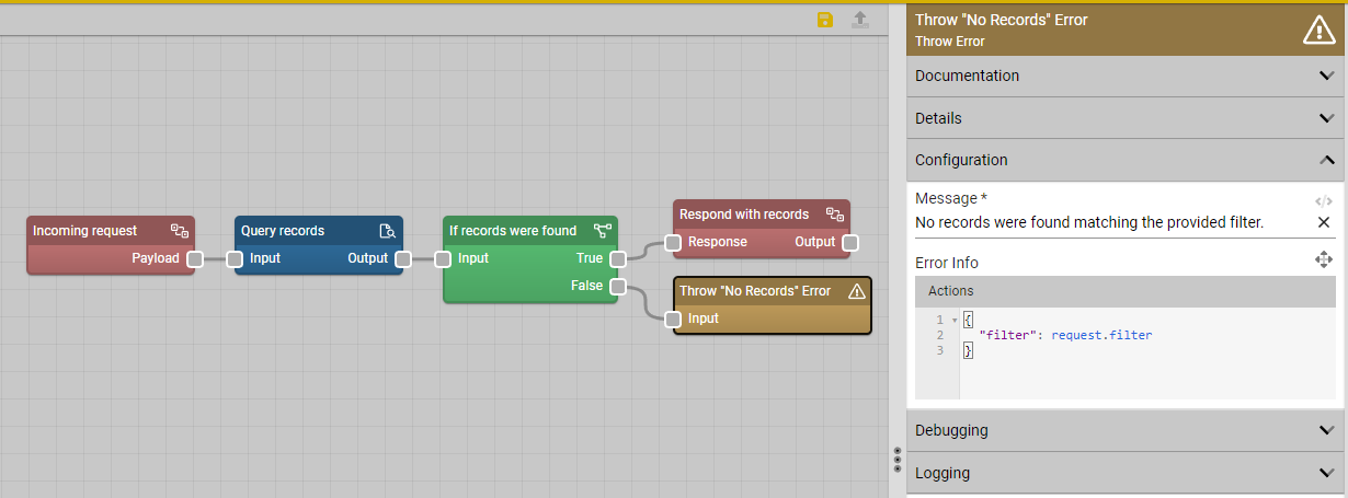 Throw node example usage