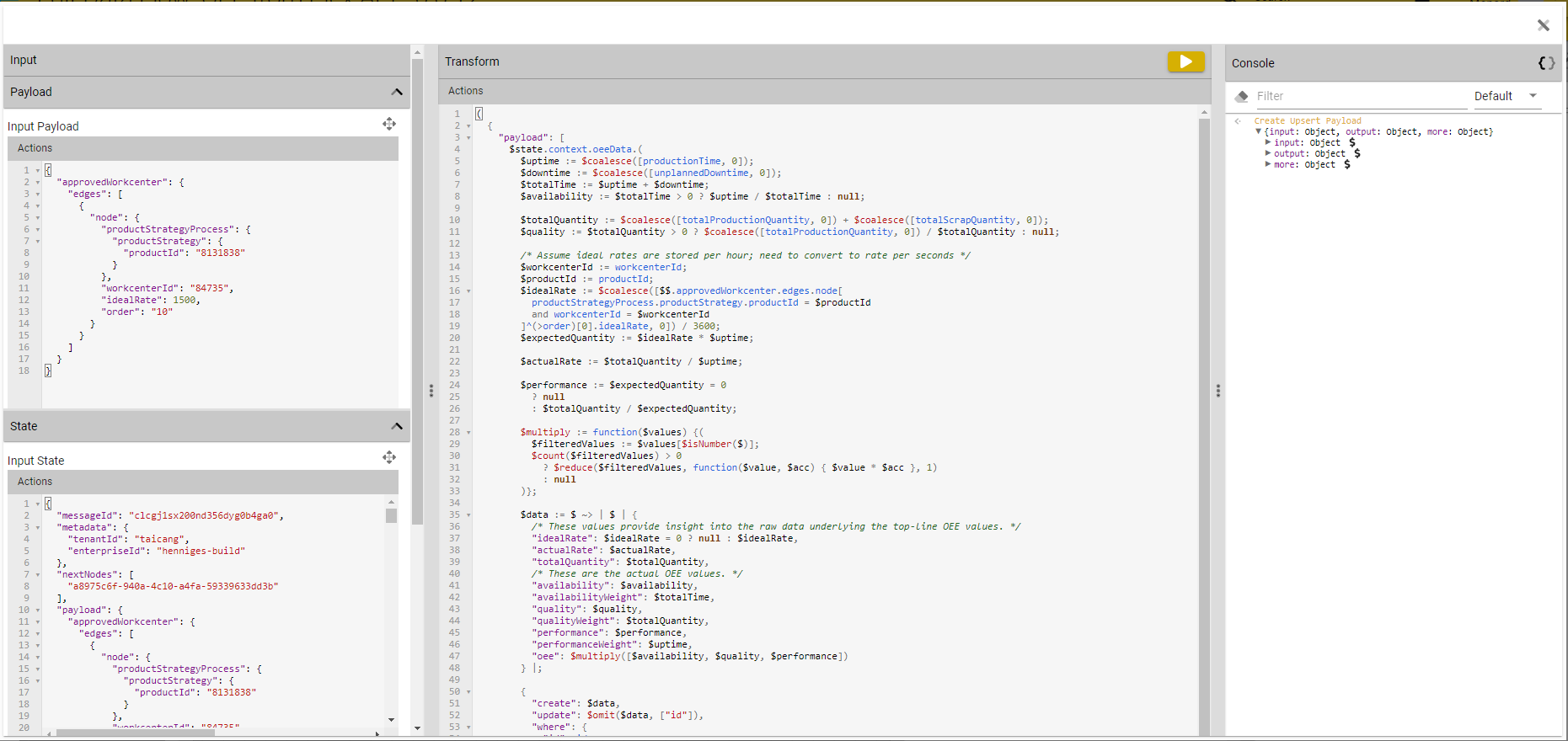 Data Flow Designer integrated transform editor
