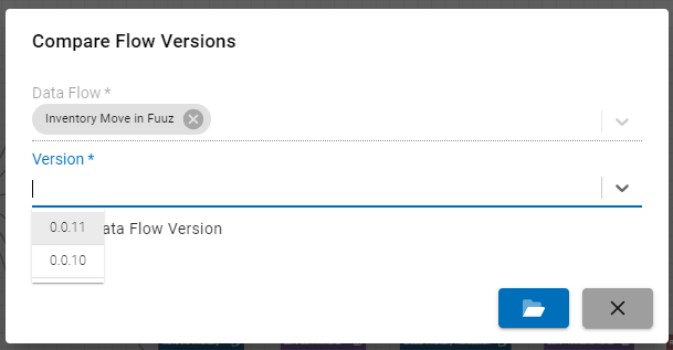 Selecting a past version of the data flow to compare against