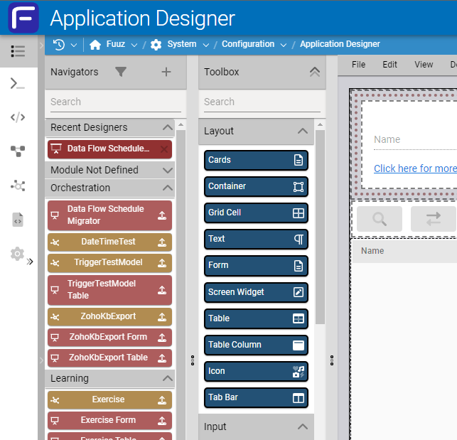 Application Designer beta, with the new Navigator panel