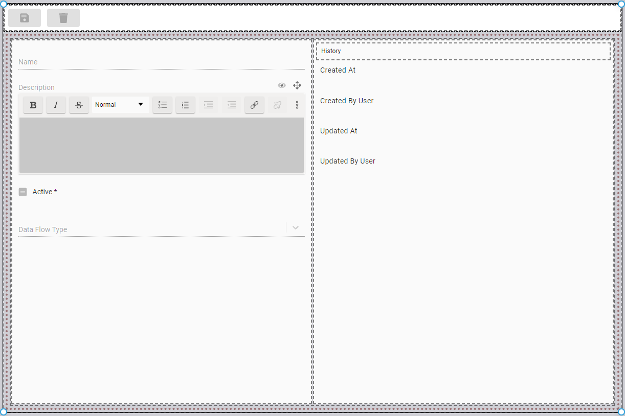 Screen designer with a generated Data Flow form