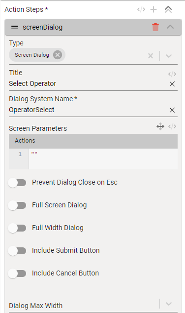 Screen dialog action step