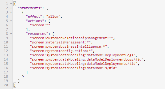 The policy object created by the visual builder.