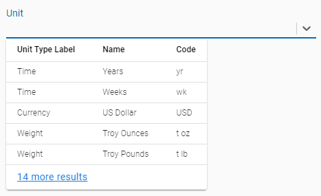 The Select input displays a table of fields rather than just a single value.