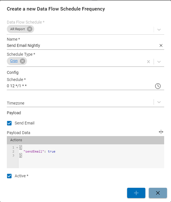 Dialog to create a new Schedule Frequency