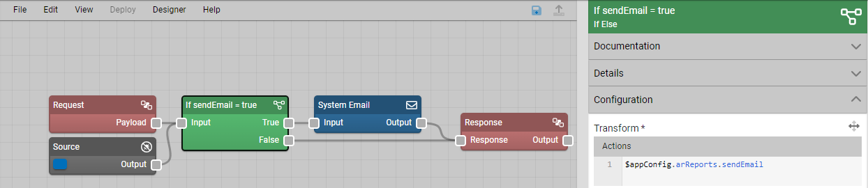 Simple example of using app configuration to drive flow behavior.