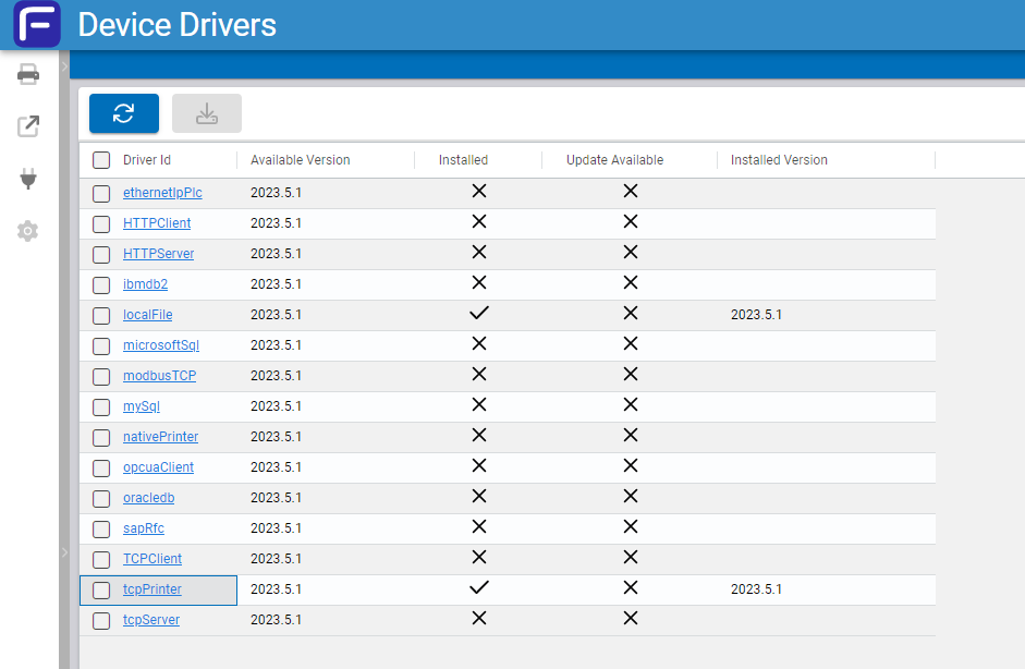 Device Drivers page in the Edge Gateway.