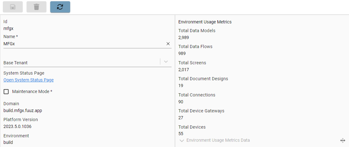 Updated enterprise form with sync action and environment usage metrics.