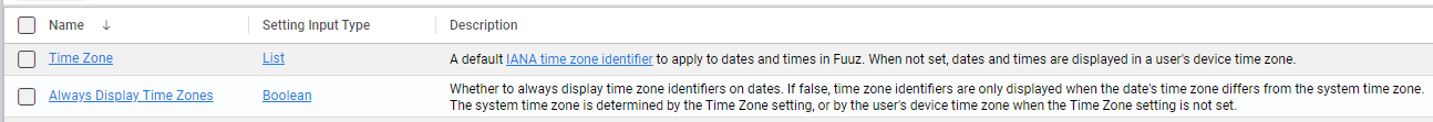 Time zone related settings in Fuuz