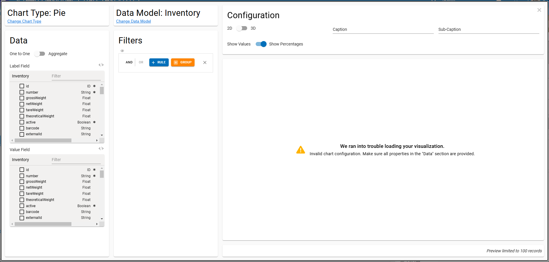 Chart configuration wizard panel layout