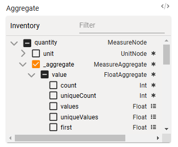 The quantity._aggregate.value path expanded