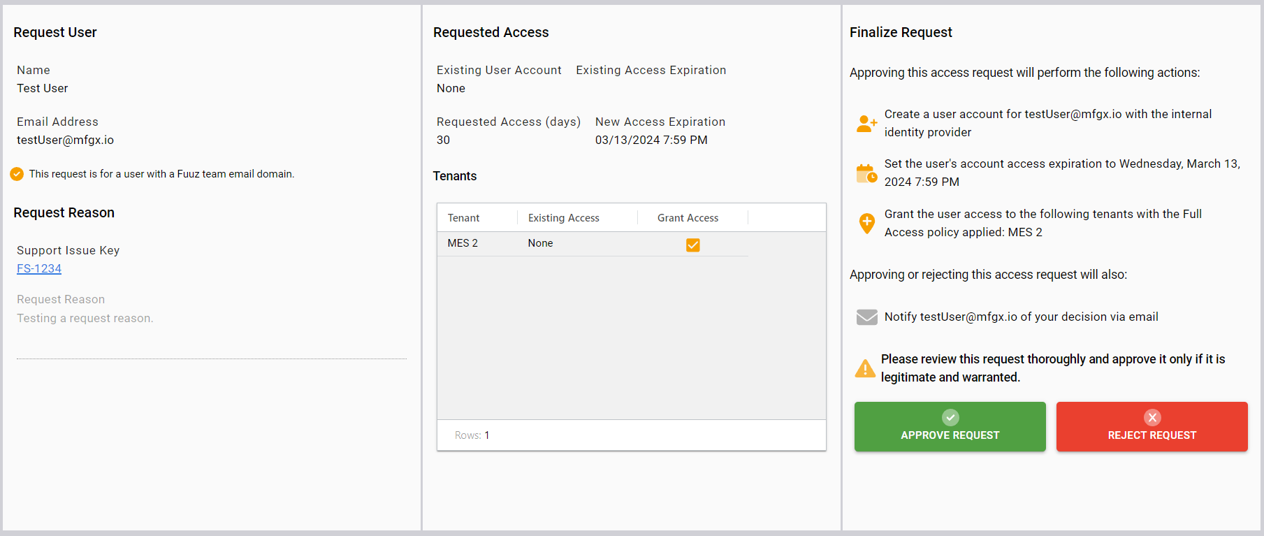 External User Access Request form