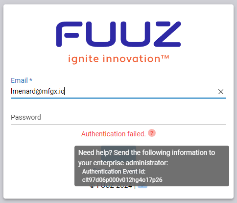 Login page with additional error information