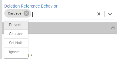 Deletion Reference Behavior configuration field on a relation