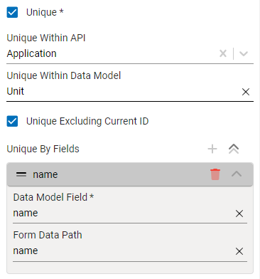 Unique validation configuration for a Name field