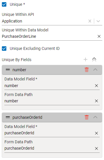 Unique validation configuration for a line Number field
