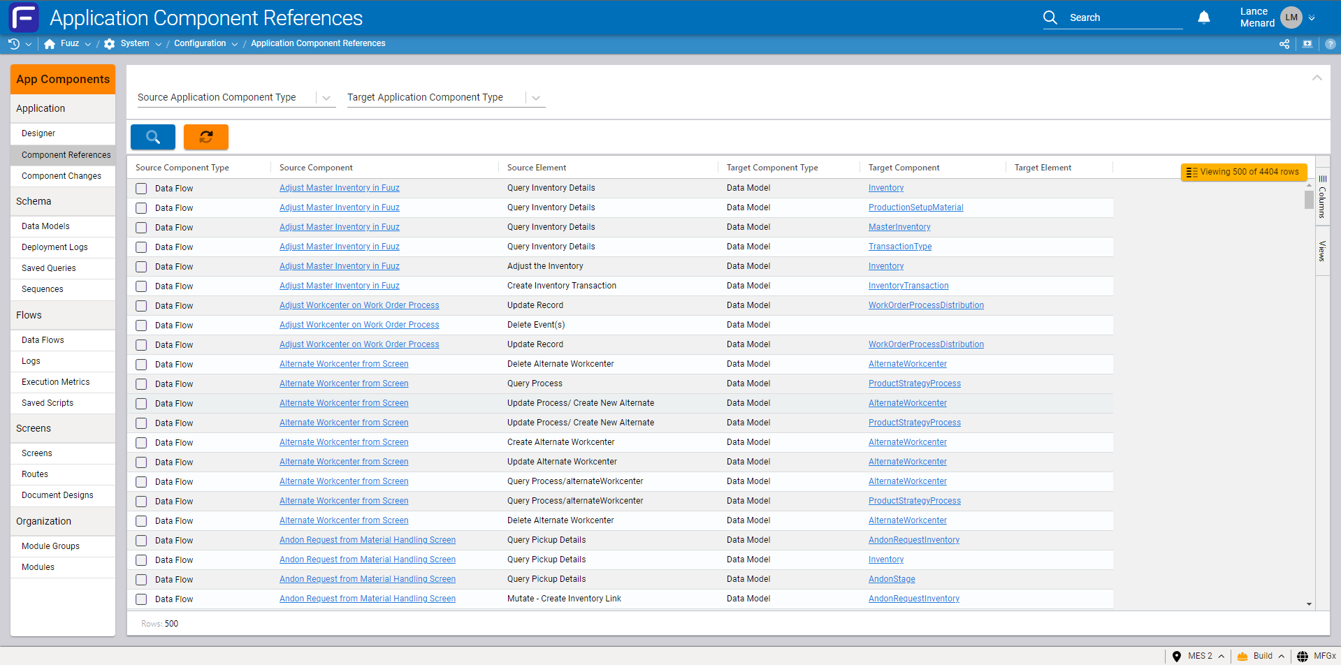 App Component References screen
