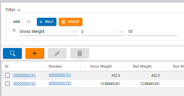 GraphQL Where Input filtering for Inventory with a Gross Weight greater than or equal to 10
