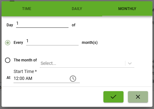 Scheduled export configuration dialog