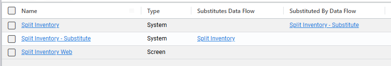 Data Flows table displaying Substitute columns