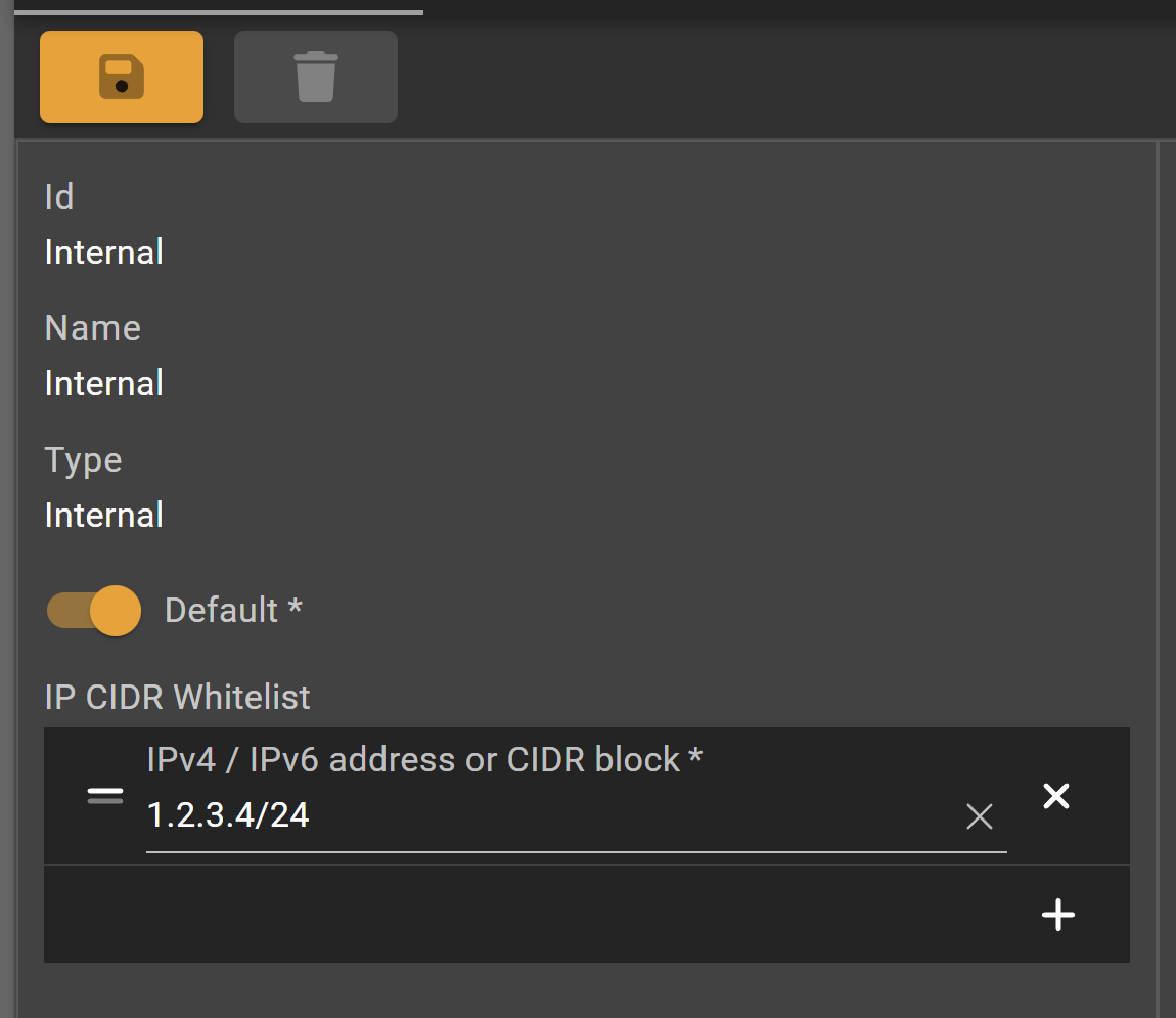 IP CIDR whitelist configuration on an identity provider