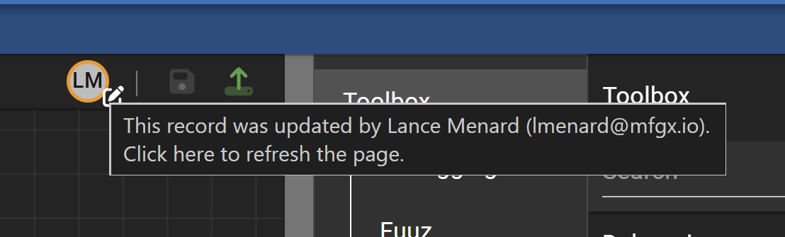 Data change indicator on a designer