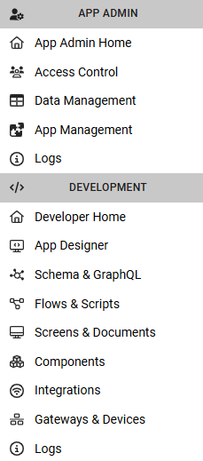 Access type menu in the drawer
